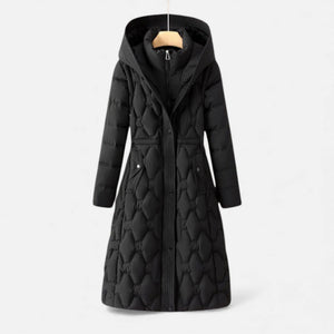 Longline Quilted Hooded Coat Insulated Water-Resistant - Black - Hadassha