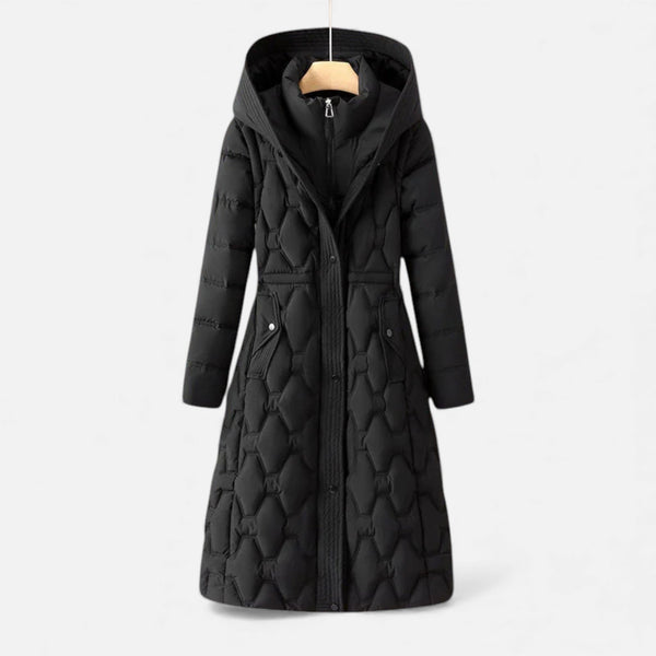 Longline Quilted Hooded Coat Insulated Water-Resistant - Black - Hadassha