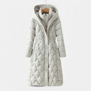 Longline Quilted Hooded Coat Insulated Water-Resistant - White - Hadassha