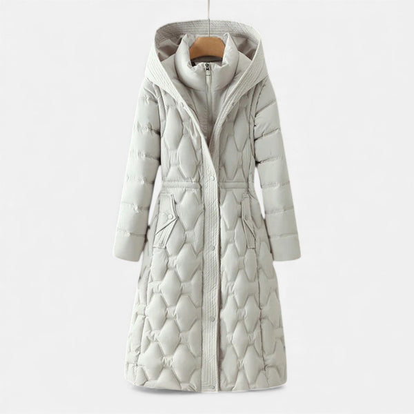 Longline Quilted Hooded Coat Insulated Water-Resistant - White - Hadassha