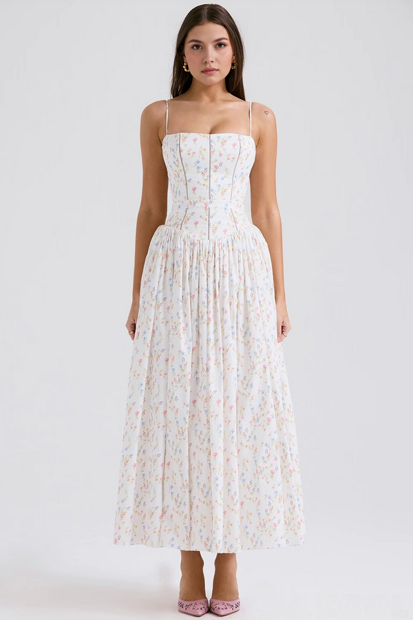 Maxi Dress Shaping Floral Print – Imogen - Chewing Gum White - Hadassha