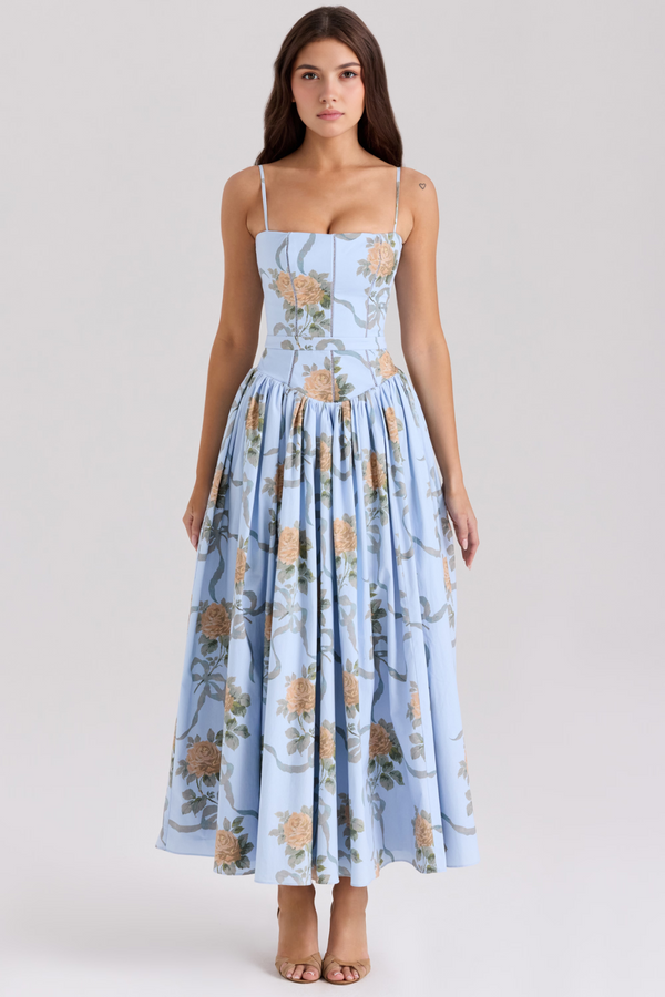 Maxi Dress Shaping Floral Print – Imogen - Floral Blue - Hadassha