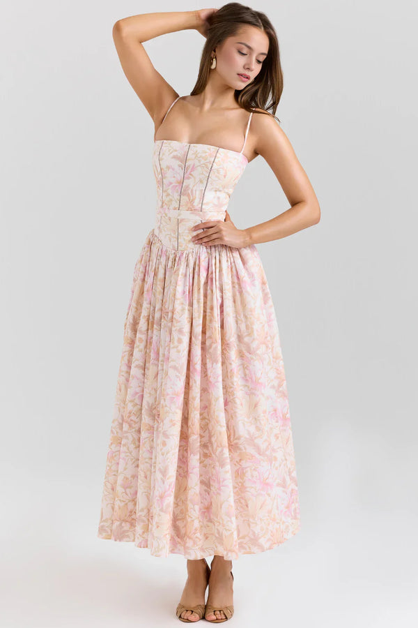 Maxi Dress Shaping Floral Print – Imogen - Floral Pink - Hadassha