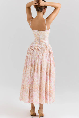 Maxi Dress Shaping Floral Print – Imogen - Floral Pink - Hadassha