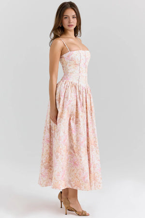 Maxi Dress Shaping Floral Print – Imogen - Floral Pink - Hadassha