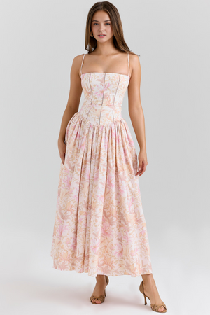 Maxi Dress Shaping Floral Print – Imogen - Floral Pink - Hadassha