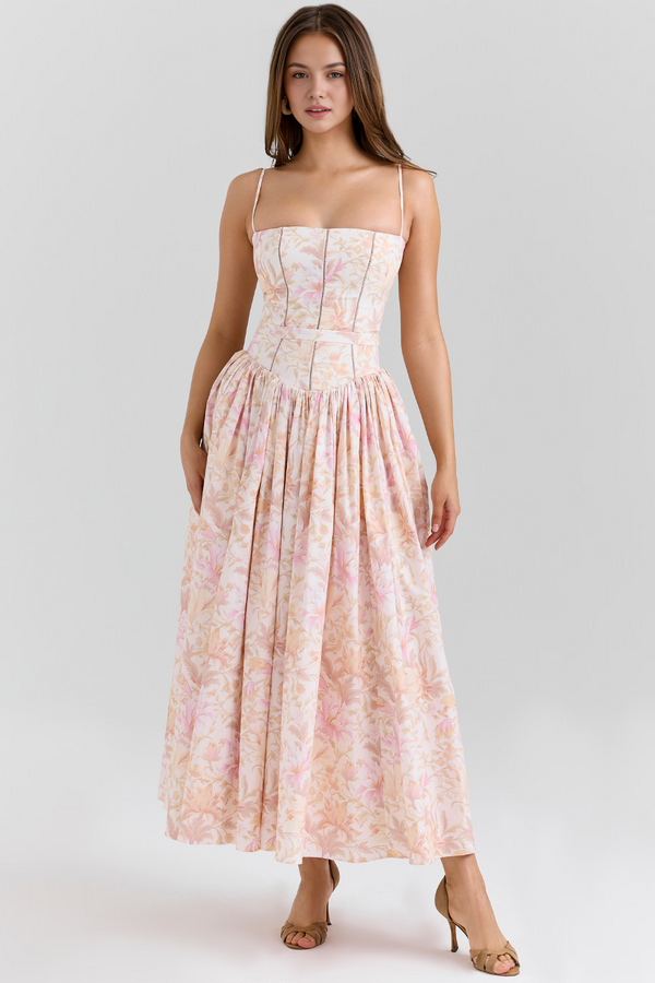 Maxi Dress Shaping Floral Print – Imogen - Floral Pink - Hadassha