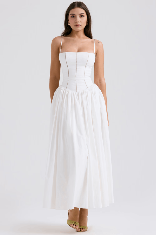 Maxi Dress Shaping Floral Print – Imogen - White - Hadassha