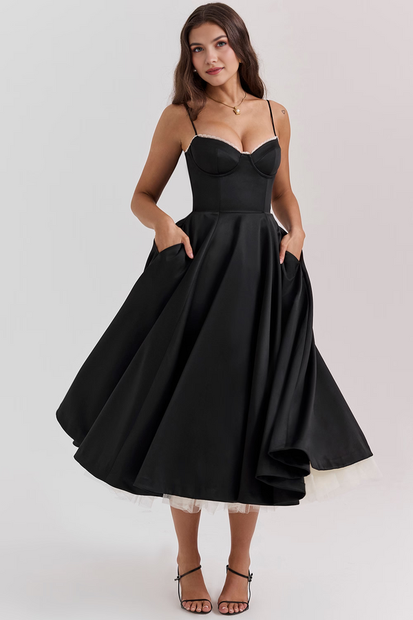 Midi Dress Double-Layer Underwired Satin – Esme - Hadassha