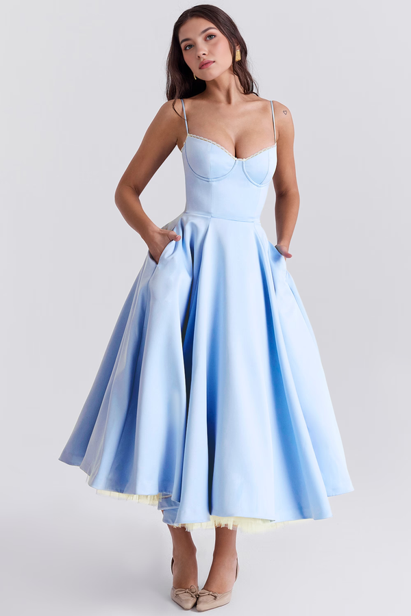 Midi Dress Double-Layer Underwired Satin – Esme - Hadassha