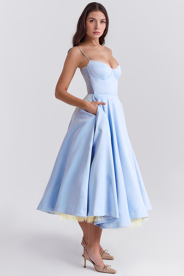 Midi Dress Double-Layer Underwired Satin – Esme - Hadassha