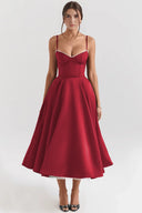 Midi Dress Double-Layer Underwired Satin – Esme - Burgundy - Hadassha