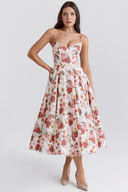 Midi Dress Double-Layer Underwired Satin – Esme - Floral - Hadassha