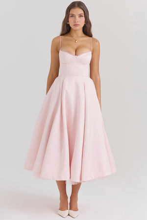Midi Dress Double-Layer Underwired Satin – Esme - Pink - Hadassha