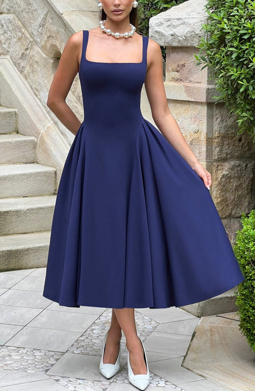 Midi Dress Figure-Flattering Stretch Crepe – Rosina - Navy - Hadassha