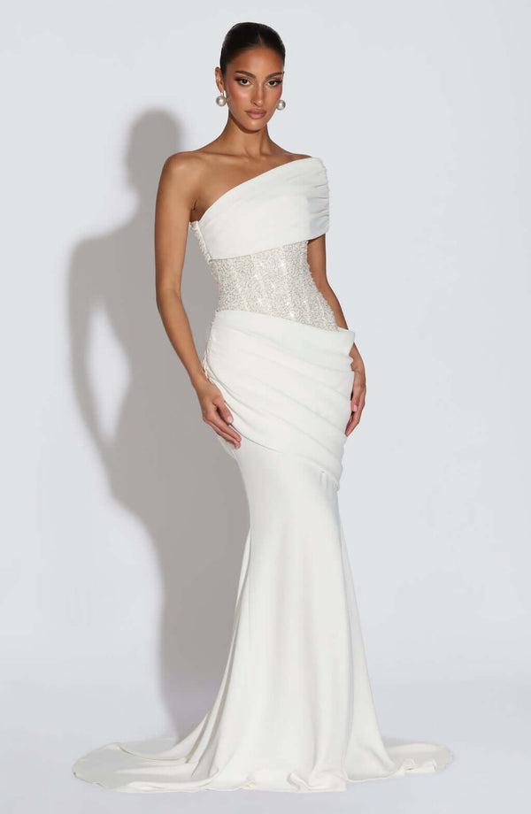 One-Shoulder Mermaid Maxi Dress Waist-Defining – Odette - Hadassha