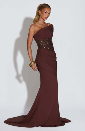 One-Shoulder Mermaid Maxi Dress Waist-Defining – Odette - Hadassha