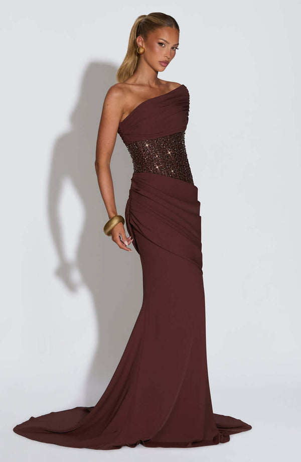 One-Shoulder Mermaid Maxi Dress Waist-Defining – Odette - Hadassha