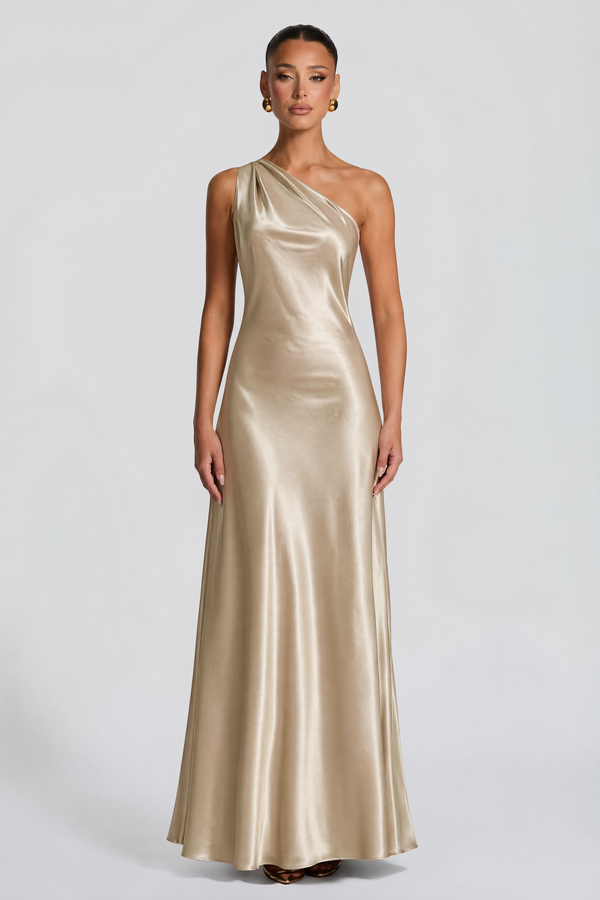 One-Shoulder Satin Maxi Dress – Alessia - Hadassha