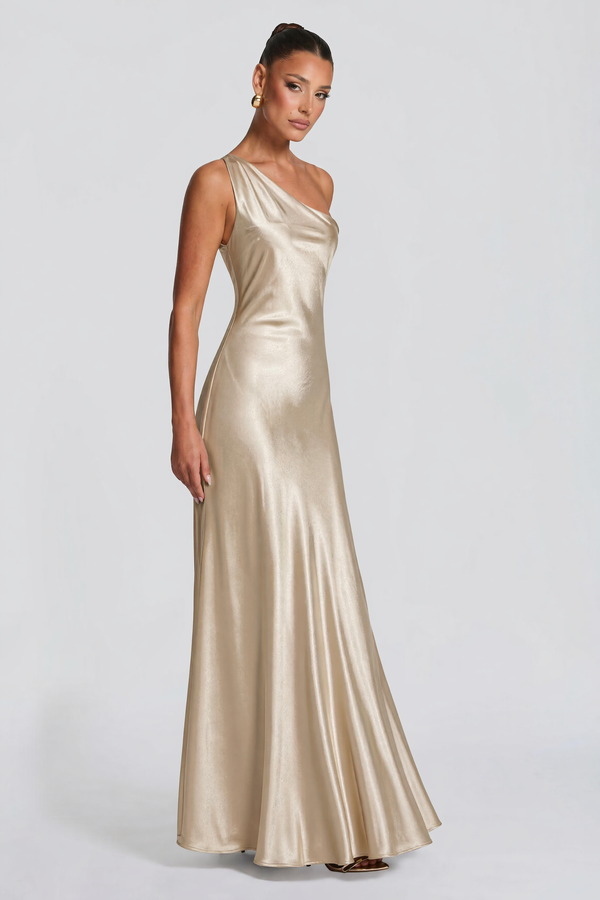One-Shoulder Satin Maxi Dress – Alessia - Hadassha