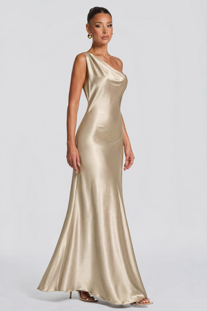 One-Shoulder Satin Maxi Dress – Alessia - Hadassha