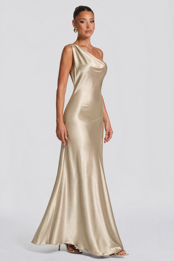One-Shoulder Satin Maxi Dress – Alessia - Hadassha