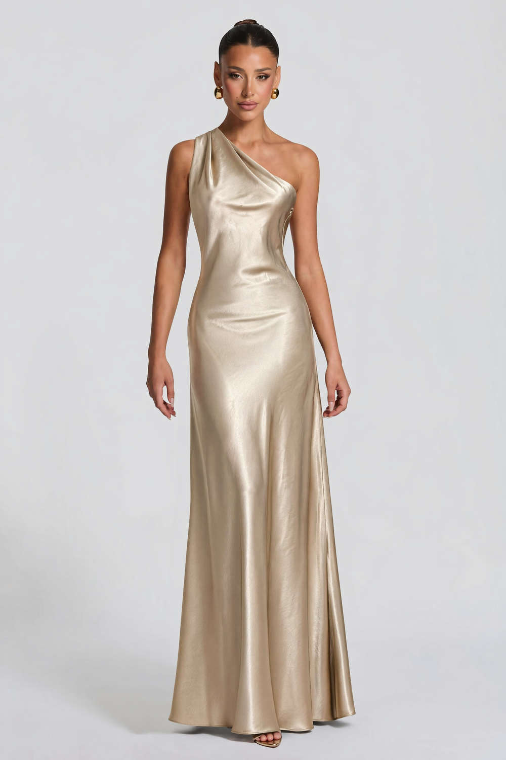 One-Shoulder Satin Maxi Dress – Alessia - Hadassha