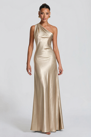 One-Shoulder Satin Maxi Dress – Alessia - Hadassha