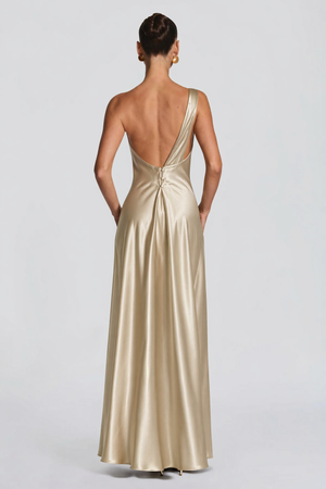 One-Shoulder Satin Maxi Dress – Alessia - Hadassha