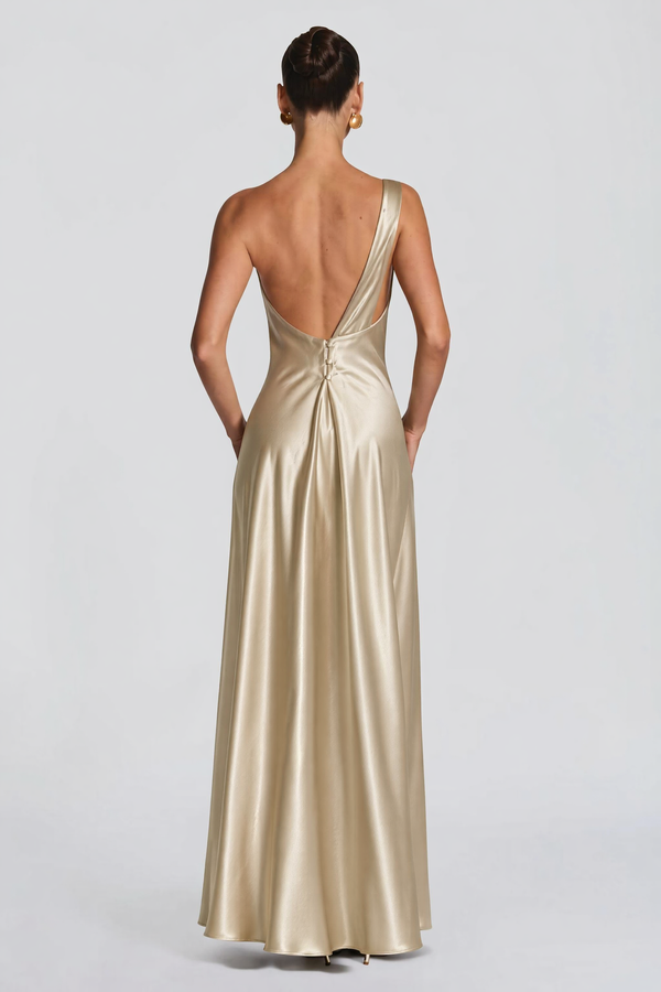 One-Shoulder Satin Maxi Dress – Alessia - Hadassha
