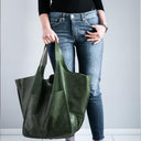 Oversized Scratch-Resistant Vegan Leather Tote – Odette - Green - Hadassha