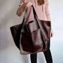 Oversized Scratch-Resistant Vegan Leather Tote – Odette - Khaki - Hadassha