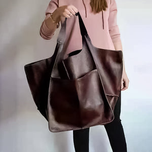 Oversized Scratch-Resistant Vegan Leather Tote – Odette - Khaki - Hadassha