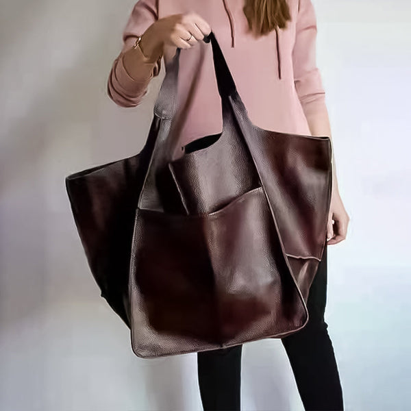 Oversized Scratch-Resistant Vegan Leather Tote – Odette - Khaki - Hadassha
