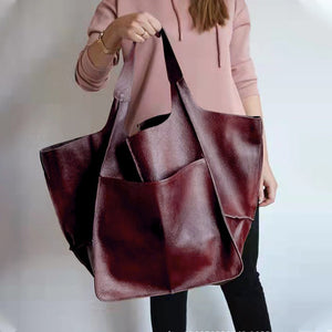 Oversized Scratch-Resistant Vegan Leather Tote – Odette - red - Hadassha