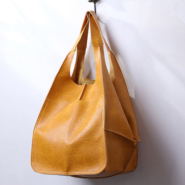 Oversized Scratch-Resistant Vegan Leather Tote – Odette - Yellow - Hadassha