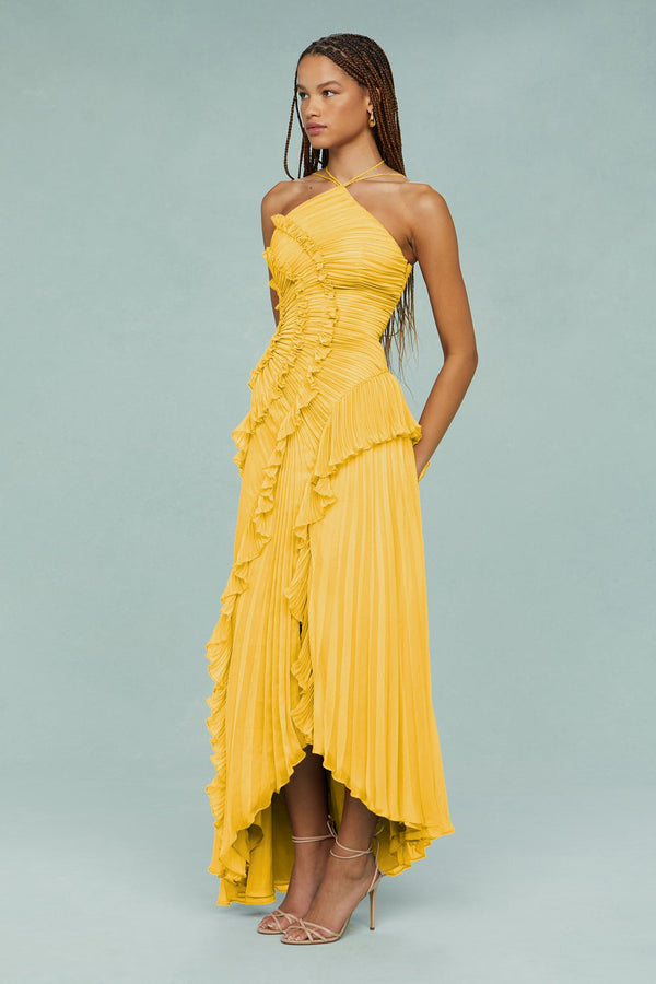 Pleated Halter Midi Dress – Talia - Hadassha