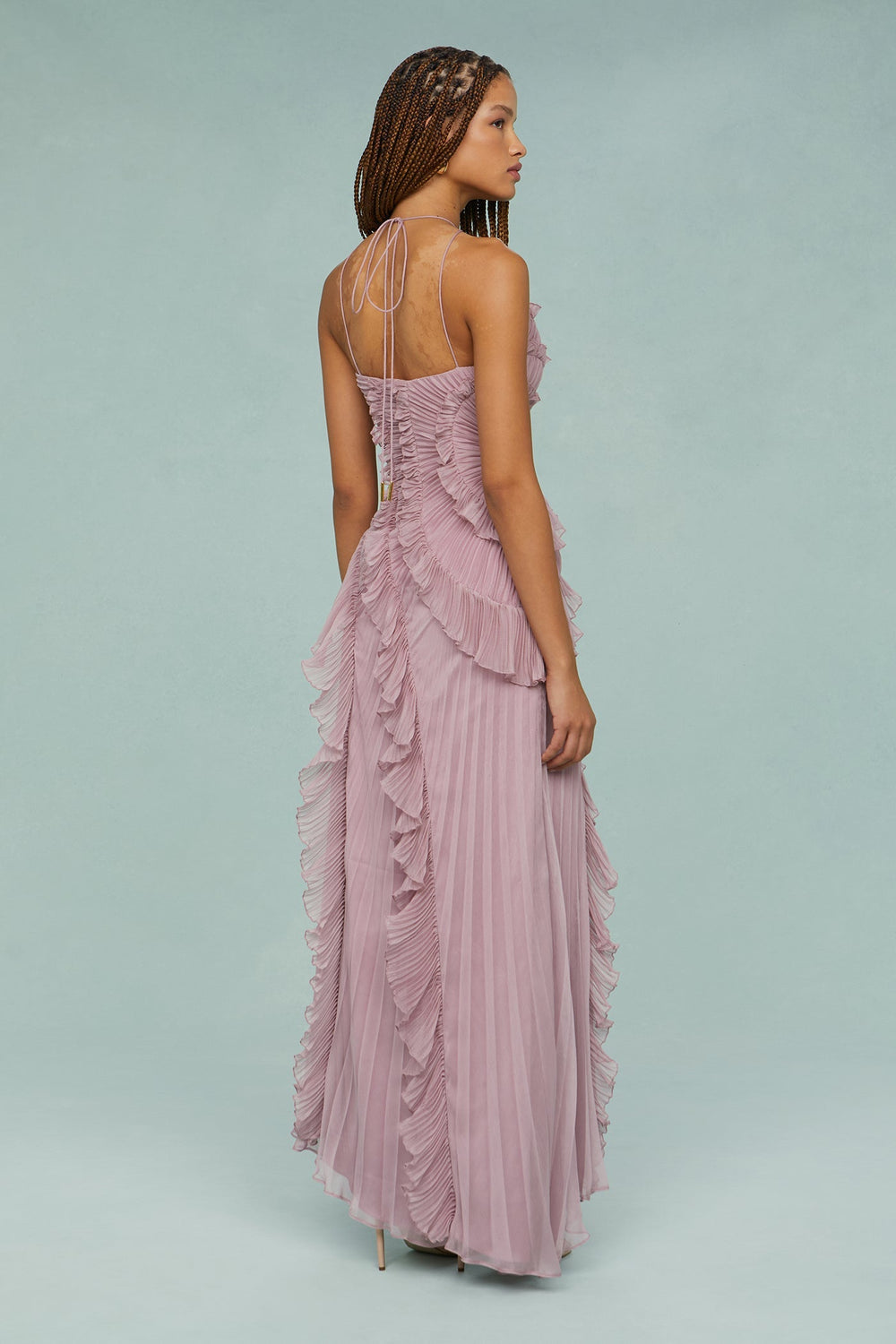 Pleated Halter Midi Dress – Talia - Pink - Hadassha