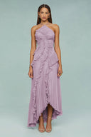 Pleated Halter Midi Dress – Talia - Purple - Hadassha