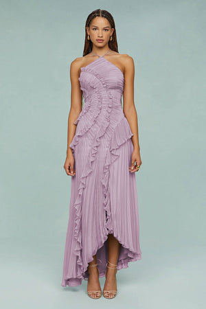 Pleated Halter Midi Dress – Talia - Purple - Hadassha