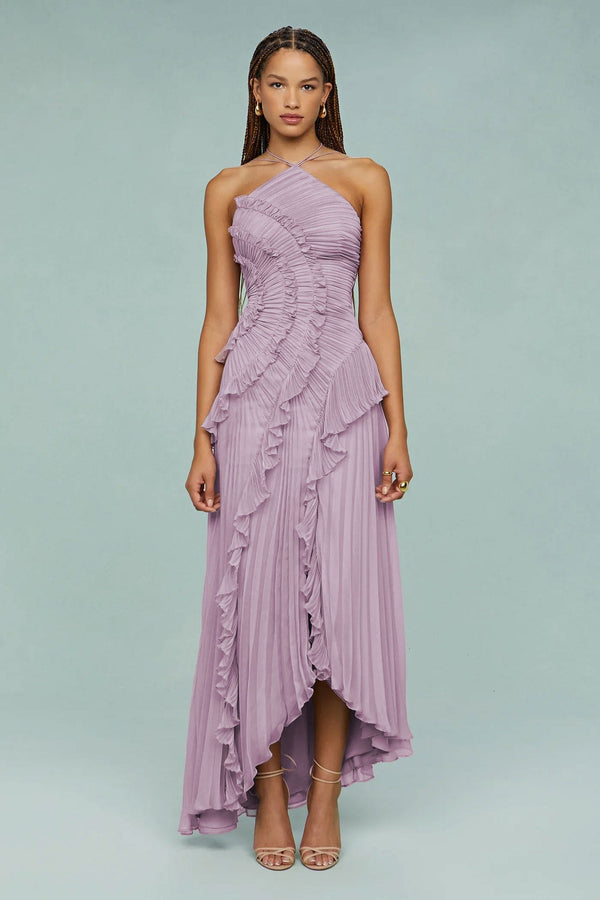 Pleated Halter Midi Dress – Talia - Purple - Hadassha