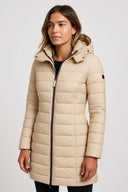 Quilted Puffer Coat Mid-Length Lightly Fitted – Elspeth - Beige - Hadassha