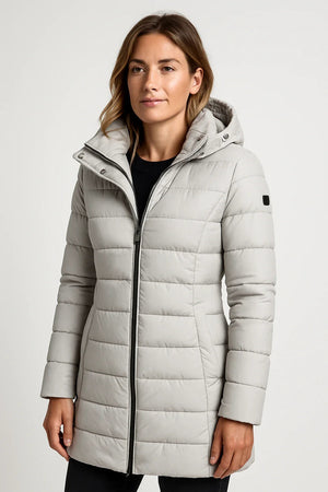 Quilted Puffer Coat Mid-Length Lightly Fitted – Elspeth - Grey - Hadassha