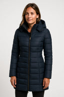Quilted Puffer Coat Mid-Length Lightly Fitted – Elspeth - Navy Blue - Hadassha