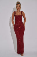Rhinestone Backless Maxi Dress Mesh-Lined – Aurelia - Hadassha