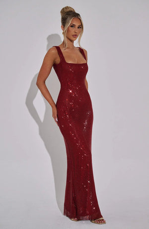 Rhinestone Backless Maxi Dress Mesh-Lined – Aurelia - Hadassha