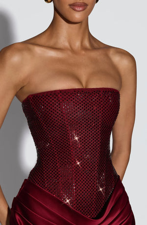 Rhinestone Bodice Satin Mini Dress – Ebony - Hadassha