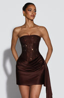 Rhinestone Bodice Satin Mini Dress – Ebony - Hadassha