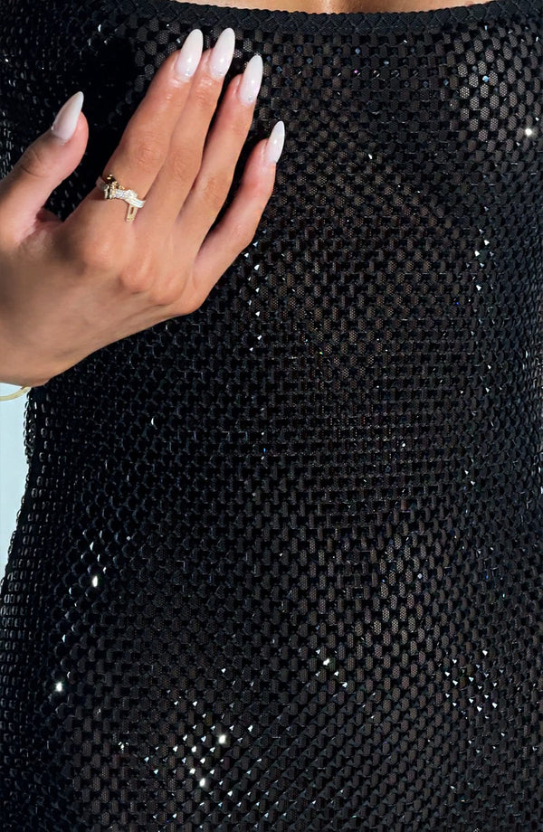 Rhinestone Bodycon Mini Dress Backless – Nerida - Hadassha