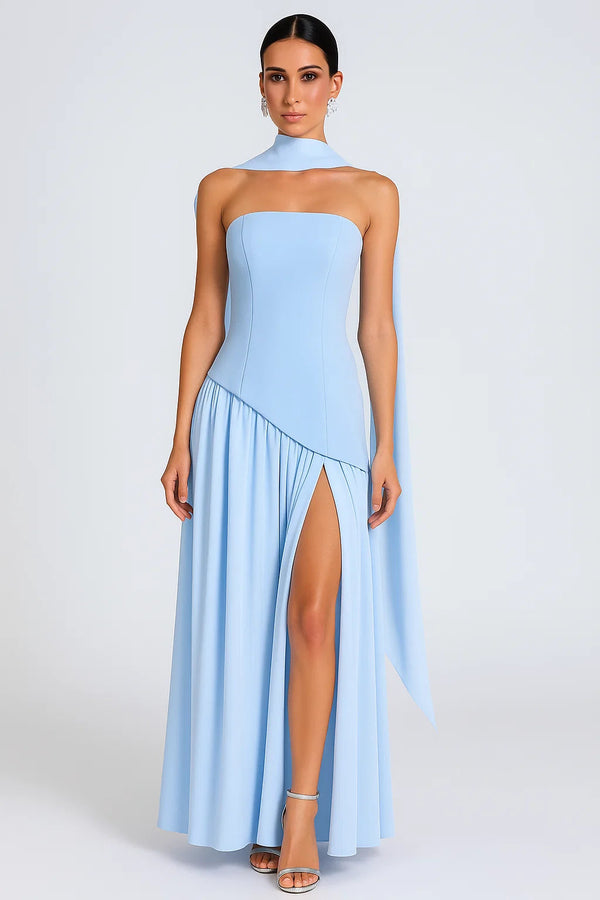 Shaping Asymmetric Dress – Harriet - Blue - Hadassha